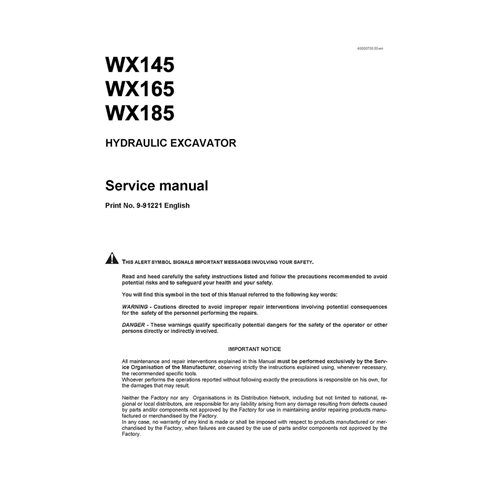 Case WX145, WX165, WX185 excavator service manual