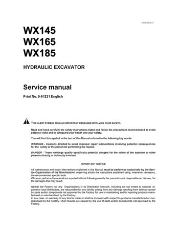 Case WX145, WX165, WX185 excavator service manual