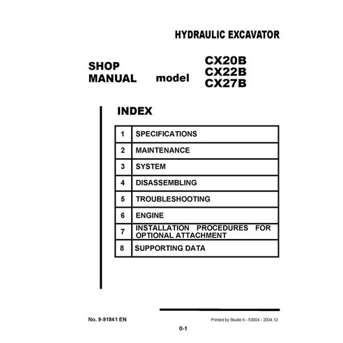 Manual de oficina da miniescavadeira Case CX20B, CX22B, CX27B