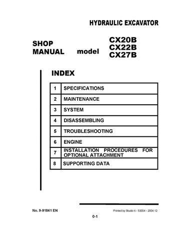 Manual de oficina da miniescavadeira Case CX20B, CX22B, CX27B