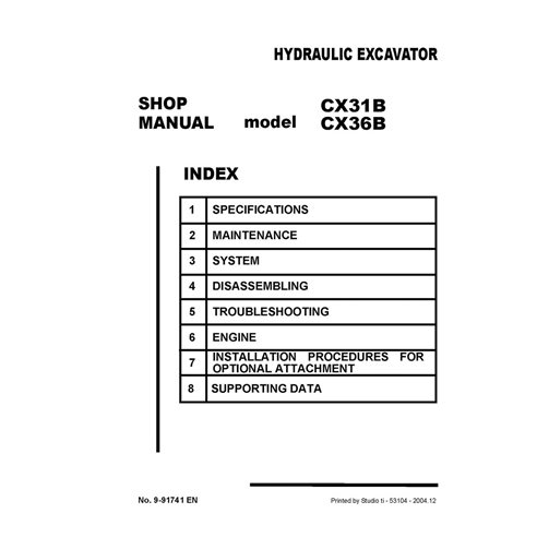 Manual de oficina da miniescavadeira Case CX31B, CX36B
