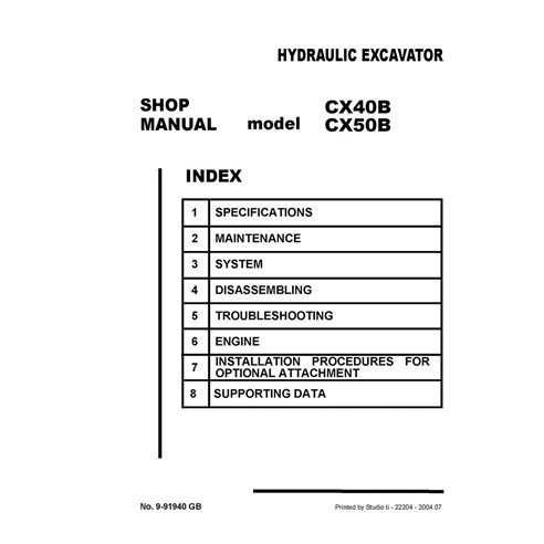 Case CX40B, CX50B mini excavator shop manual