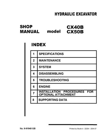 Case CX40B, CX50B mini excavator shop manual