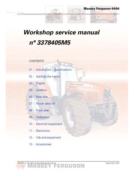 Massey Ferguson 6445/6455/6460/6465/6470/6475/6480/6485/6490 manual de servicio del taller del tractor - Massey Ferguson manu...