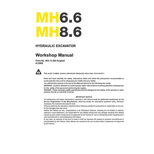New Holland MH6.6, MH8.6 excavator workshop manual