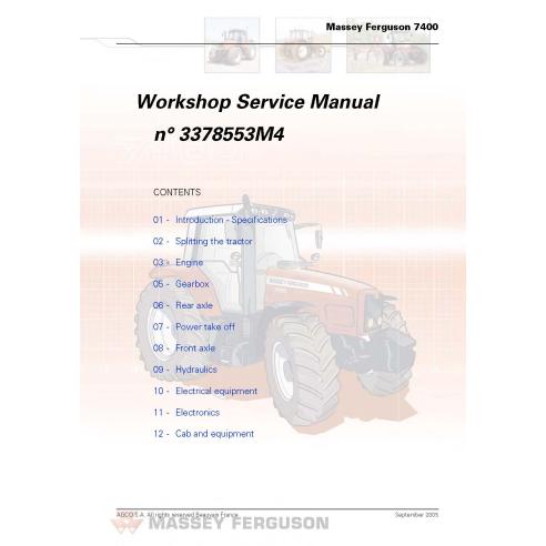 Manuel de service d'atelier de tracteur Massey Ferguson 7465/7475/7480/7485/7490/7495 - Massey Ferguson manuels