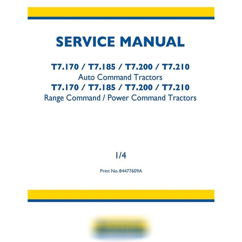 Manuel d'entretien du tracteur New Holland T7.170, T7.185, T7.200, T7.210