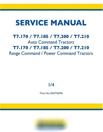 Manual de serviço do trator New Holland T7.170, T7.185, T7.200, T7.210