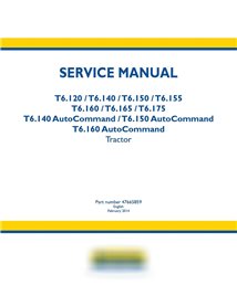 Manual de servicio del tractor New Holland T6.120, T6.140, T6150, T6.155, T6.160, T6.165, T6.175