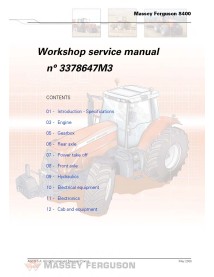Manuel de service d'atelier de tracteur Massey Ferguson 8450/8460/8470/8480 - Massey-Ferguson manuels - MF-3378933