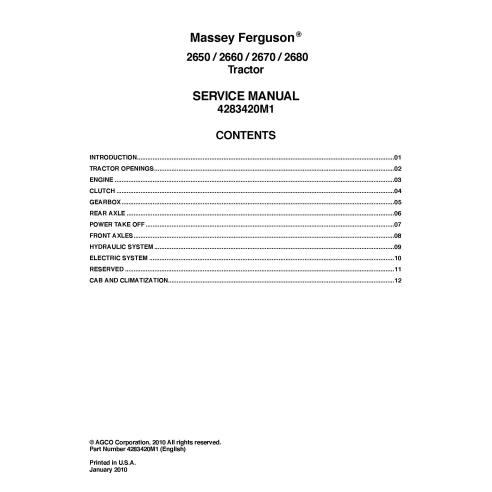 Manual de servicio del tractor Massey Ferguson 2650/2660/2670/2680 - Massey Ferguson manuales