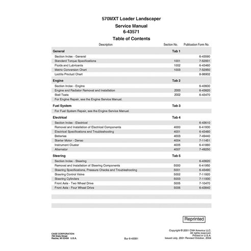 Manual de servicio de la cargadora Case 570MXT