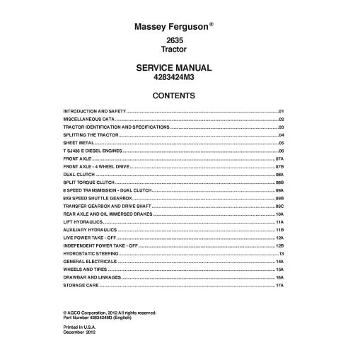 Manuel d'entretien du tracteur Massey Ferguson 2635 - Massey Ferguson manuels