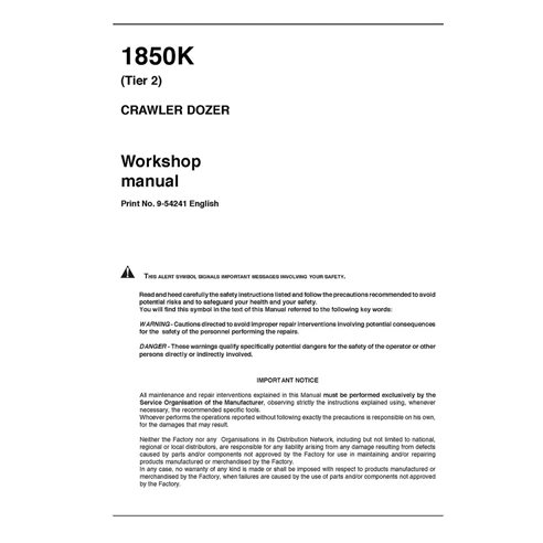 Manual de oficina do trator de esteira rolante Case 1850K Tier 2