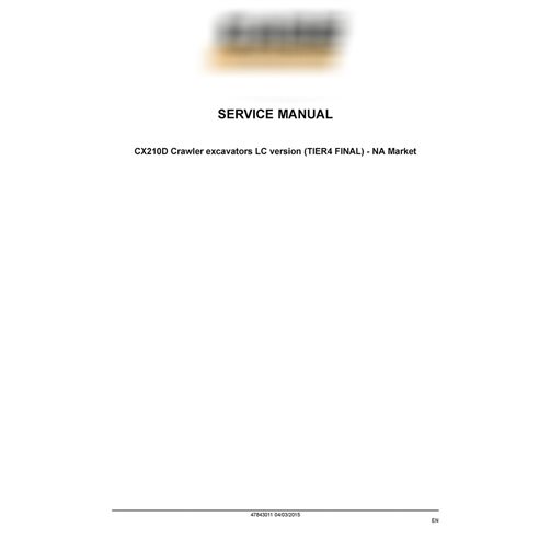 Manual de reparo de escavadeira Case CX210D Tier 4