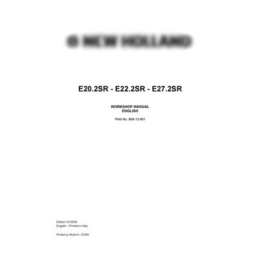 New Holland E20.2SR, E22.2SR, E27.2SR mini excavator workshop manual