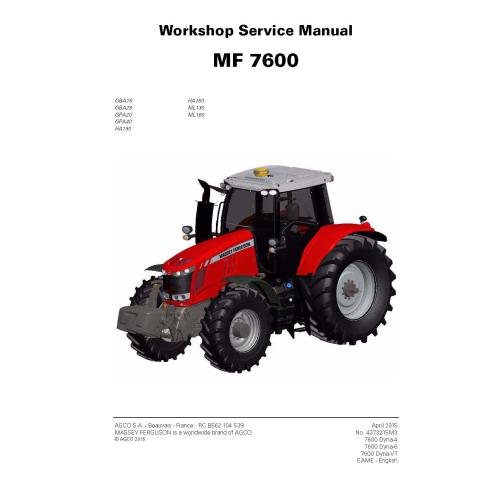 Massey Ferguson 7614/7615/7616/7618/7619/7620/7622/7624/7626 manual de servicio del taller del tractor - Massey Ferguson manu...
