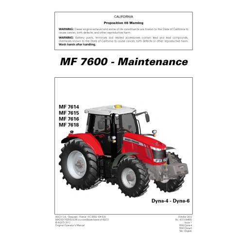 Massey Ferguson 7614 / 7615 / 7616 / 7618 tractor maintenance manual - Massey Ferguson manuals