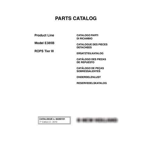 Catalogue de pièces de pelle New Holland E385B
