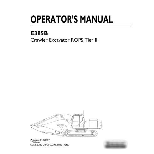 Manual do operador da escavadeira New Holland E385B