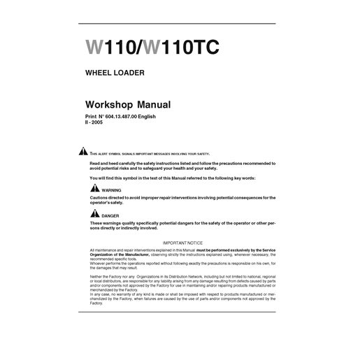 New Holland W110 / W110TC wheel loader workshop manual