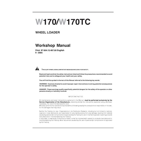 New Holland W170 / W170TC wheel loader workshop manual