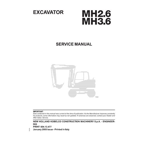 Manual de servicio de la excavadora New Holland MH2.6 / MH3.6