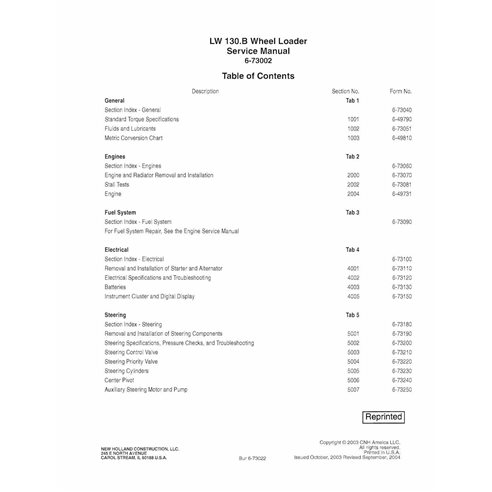 Manuel d'entretien de la chargeuse sur pneus New Holland LW130B