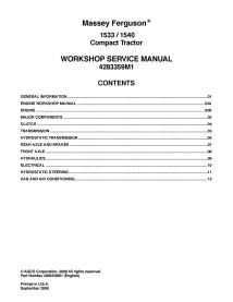 Manual de servicio del taller del tractor Massey Ferguson 1533/1540 - Massey Ferguson manuales - MF-4283359