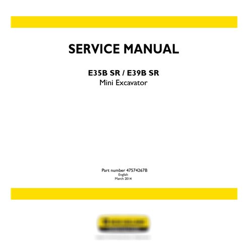 New Holland E35B SR / E39B SR mini excavator service manual