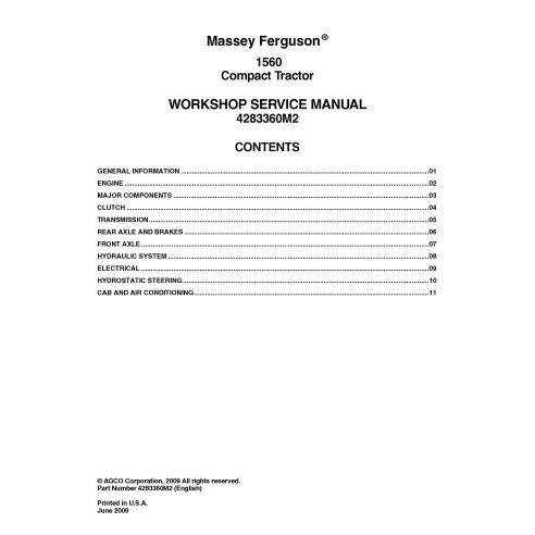 Manual de servicio del taller del tractor Massey Ferguson 1560 - Massey Ferguson manuales