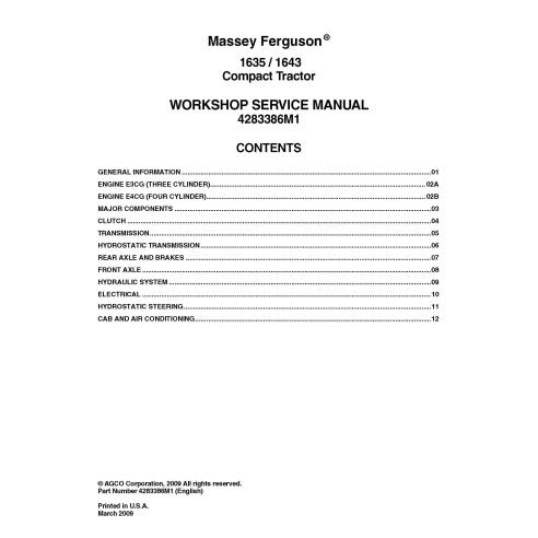 Massey Ferguson 1635 / 1643 tractor workshop service manual - Massey Ferguson manuals