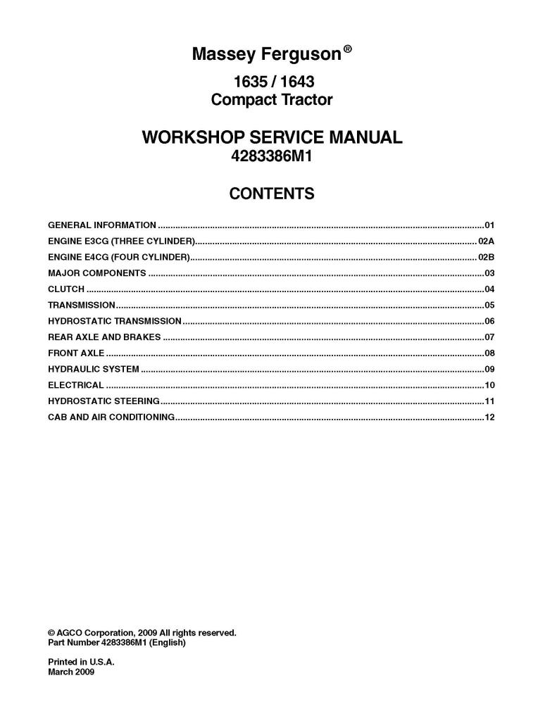 Massey Ferguson 1635 1643 Tractor Workshop Service Manual