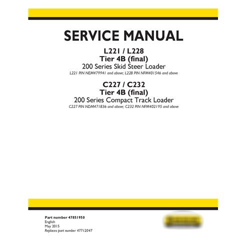 Manuel d'entretien du chargeur New Holland L221 / L228 / C227 / C232