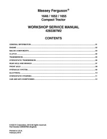 Manual de serviço de oficina do trator Massey Ferguson 1648/1652/1655 - Massey Ferguson manuais - MF-4283387