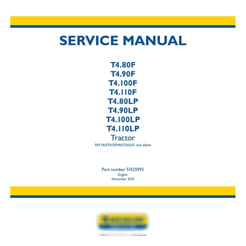 Manual de servicio del tractor New Holland T4.80F - T4.110F / T4.80LP - T4.110LP