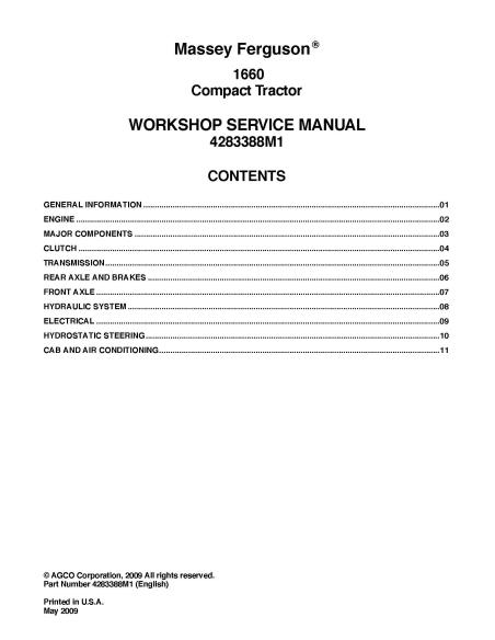Massey Ferguson 1660 tractor workshop service manual - Massey Ferguson manuals - MF-4283388