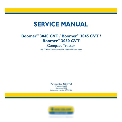 Manual de servicio del tractor compacto New Holland Boomer 3040/3045/3050 CVT