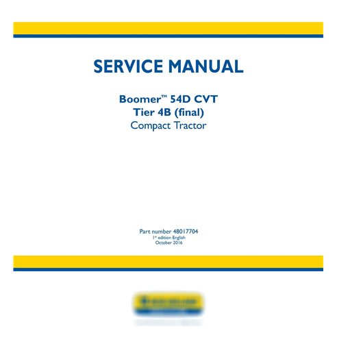 New Holland Boomer 54D CVT  Tier 4B compact tractor pdf service manual