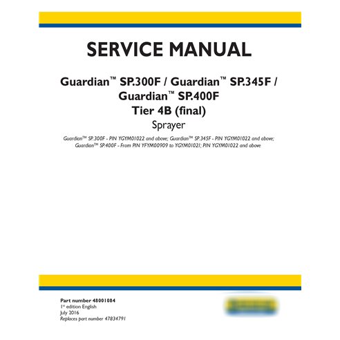 Manual de serviço do pulverizador New Holland Guardian SP.300F / SP.345F / SP.400F