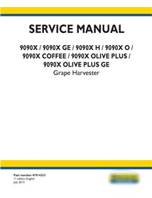 Manuel d'entretien New Holland 9090X / 9090X GE / 9090X H / 9090X O / 9090X COFFEE / 9090X OLIVE PLUS / machine à vendanger