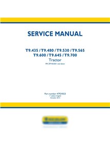 Manuel d'entretien du tracteur New Holland T9.435 / T9.480 / T9.530 / T9.565 T9.600 / T9.645 / T9.700