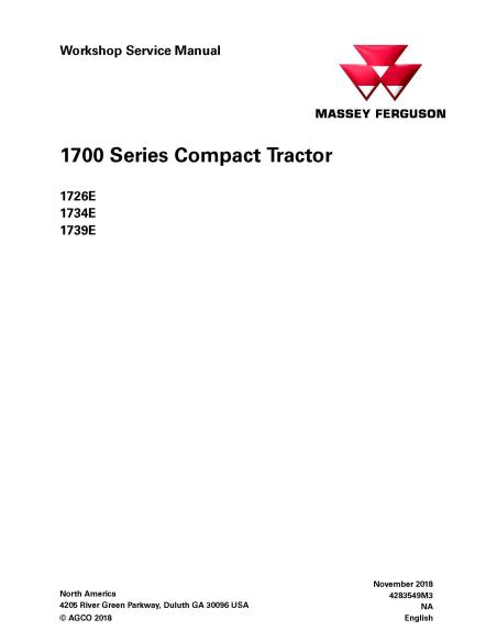 Manual de servicio del taller del tractor Massey Ferguson 1726E / 1734E / 1739E - Massey Ferguson manuales - MF-4283549