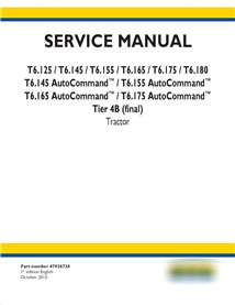 Manual de serviço do trator New Holland T6.125 / T6.145 / T6.155 / T6.165 / T6.175 / T6.180 AutoCommand