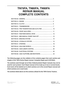 New Holland TN75FA / TN85FA / TN95FA tractor repair manual