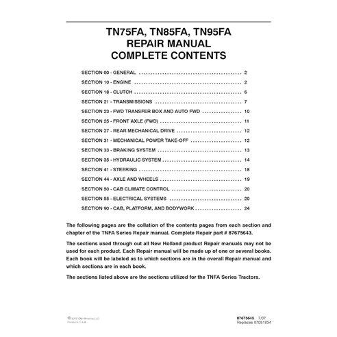New Holland TN75FA / TN85FA / TN95FA tractor repair manual