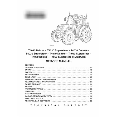 Manual de servicio del tractor New Holland T4020 / T4030 / T4040 / T4050 Deluxe Supersteer