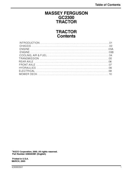Massey Ferguson GC2300 tractor workshop service manual - Massey Ferguson manuals - MF-4283003