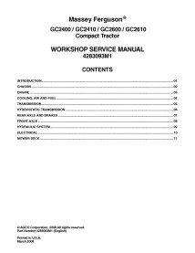 Manuel d'entretien d'atelier de tracteur Massey Ferguson GC2400 / GC2410 / GC2600 / GC2610 - Massey-Ferguson manuels - MF-428...