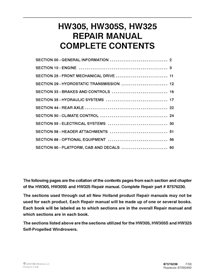 Manuel de réparation de l'andaineuse automotrice New Holland HW305 / HW305s / HW325